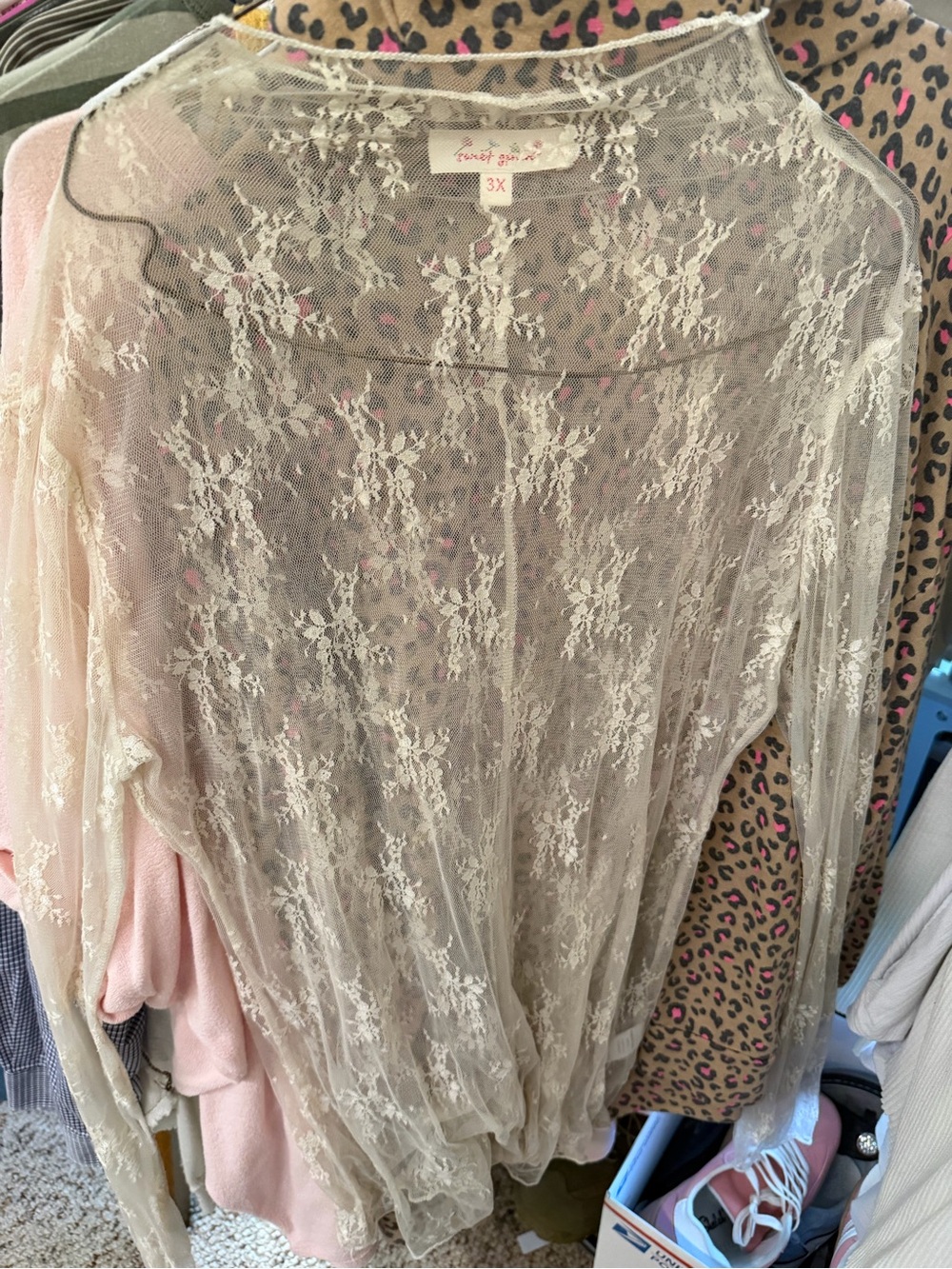 Sweet Generis Lace Sheer Top in Ivory (3X)